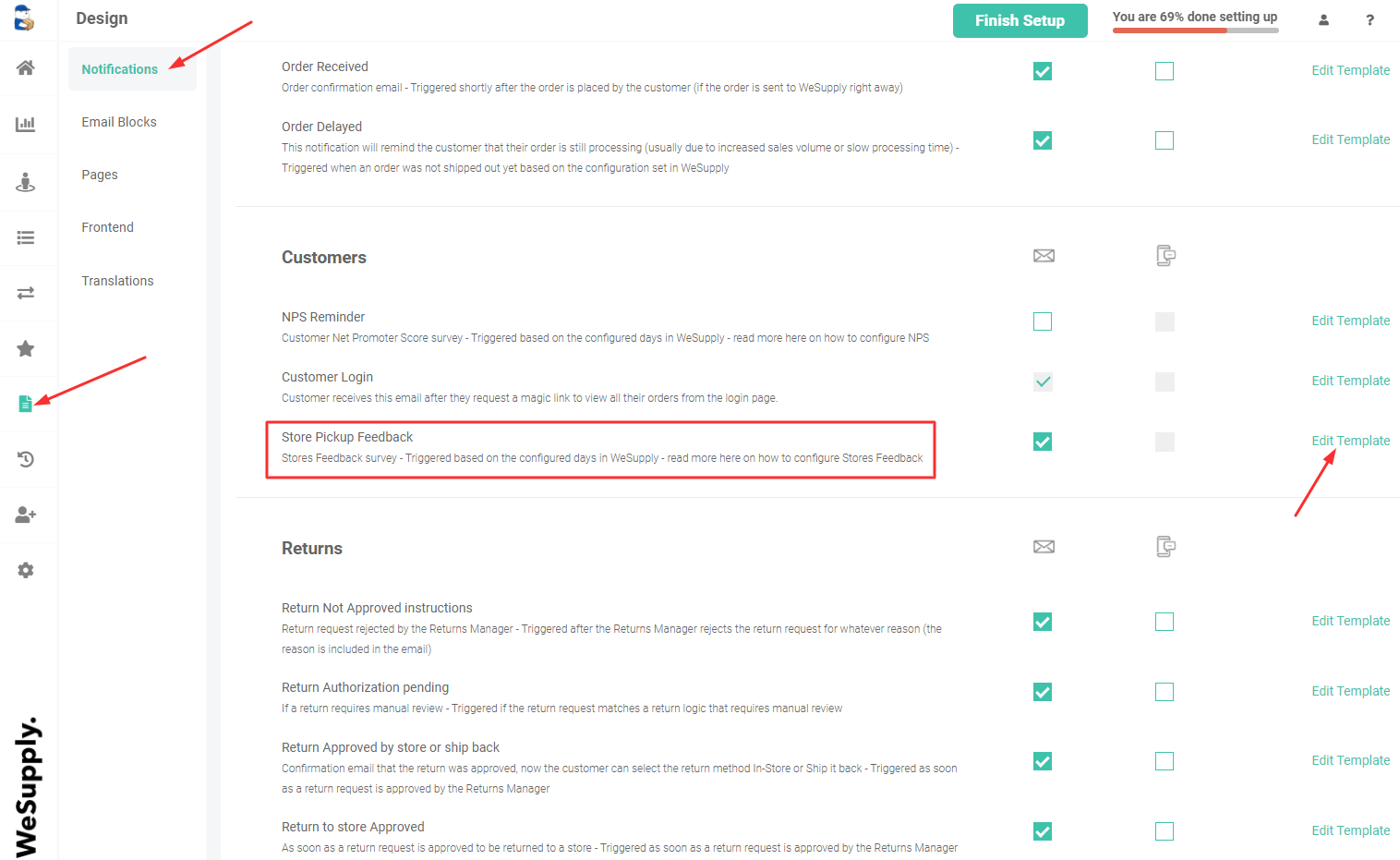 Store Pickup Email notification edit template