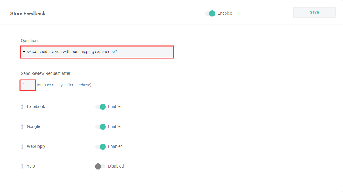 store feeback change the default question 